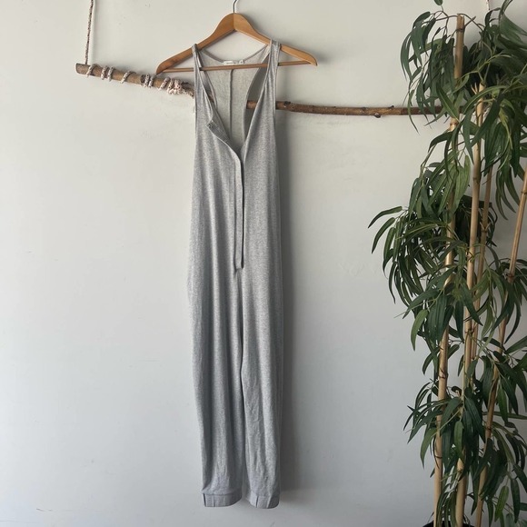 Samantha Eng Jumpsuit Womens Medium Grey Button Front Casual Lounge Knit - Picture 1 of 8
